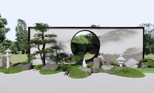 New Chinese style landscape sketch landscape wall 3d model