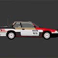 Red White Black Rally Car With Racing Stripes Number 83 And Sponsor Logos