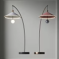 Modern Curved Floor Lamps With White And Pink Umbrella Shades And Decorative Bulbs
