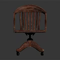 Wooden Leisure Chair With Slatted Backrest Armrests And Swivel Wheel Base