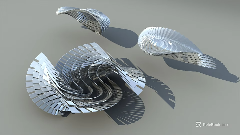 Modern Silver Spiral Sculpture with Layered Geometric Design and Shadow Effects 3d model 