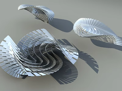 Modern Silver Spiral Sculpture with Layered Geometric Design and Shadow Effects 3d model