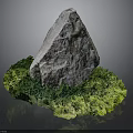 Large Natural Rock Surrounded by Lush Green Moss on Dark Background