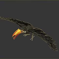 Toucan Flying With Vibrant Beak And Black Feathers On Dark Background
