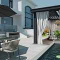 Modern White Two Story Detached Villa With Black Garage Door Green Plants And Iron Gate