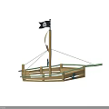 Garden Ornament Wooden Pirate Ship Design With Black Skull Flag And Red Lifebuoy