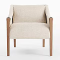 Modern Single Chair With Beige Fabric Upholstery And Wooden Armrests Legs
