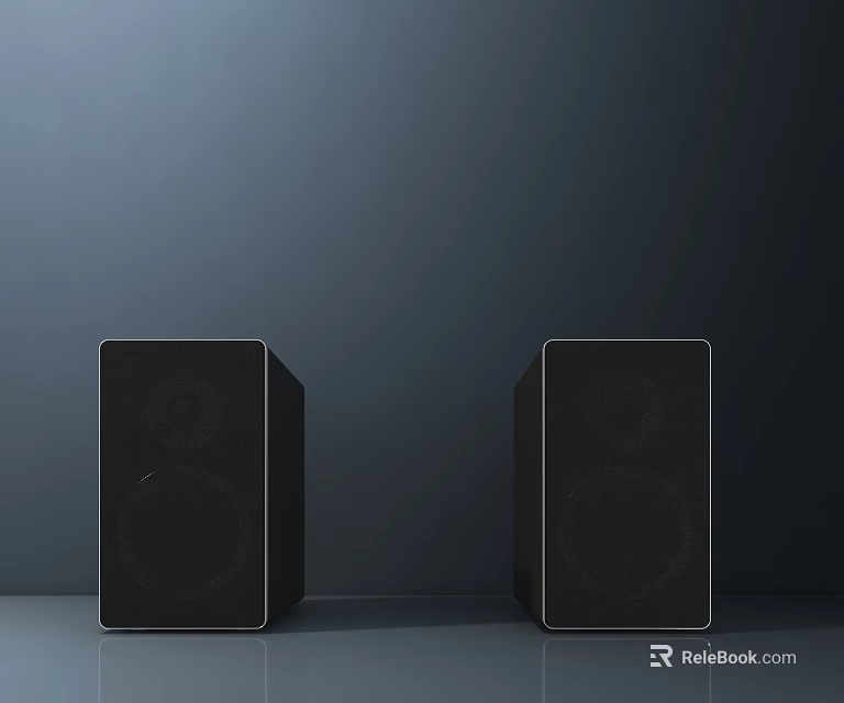 Black Vertical Stereo Speakers On Gray Surface Modern Audio Equipment Design 3d model