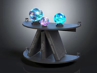 Decorative Ornament Set With Crystal Balls Placed On Stacked Books Shelf For Home 3d model