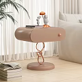 Modern White Bedside Table with Twisted Copper Base and Books Figurines on Top