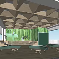 School Modern Lounge Area With Green Wall Comfortable Sofas And Wooden Tables