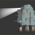 Rusty Vintage Metal Tank Shooting White Beam With Turret And Tracks