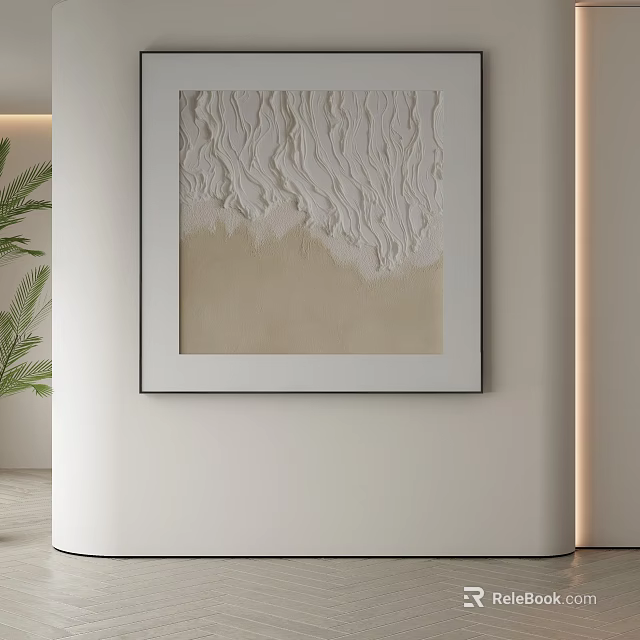 Minimalist Abstract Painting with Wavy Beige Texture in Simple Frame Modern Decor 3d model 