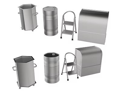 Durable Metal Hardware Tools Set Including Buckets Ladders And Storage Containers 3d model