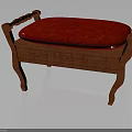 Classic Wooden Bench With Red Padded Cushion Curved Armrests And Intricate Carvings Design