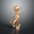 Golden Female Character Statue With Flowers Leaves And Flowing Dress Decorative Elements