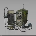 Vintage Electronic Appliances Old Green Communication Equipment With Knobs Buttons Headphones Microphone And Cables