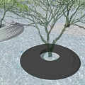 Modern Tree Planters With Curved Structures And Reflections On Water Surface