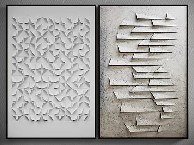 Modern 3D Wall Art With Geometric Origami Patterns And Stacked Strips On White Gray Backgrounds 3d model