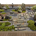 Microlandscape Garden With Stones Moss Slate Path Green Plants And Wooden Deck