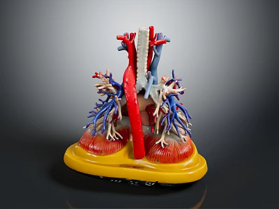 Human Heart Anatomical Model With Red Blue Blood Vessels On Yellow Base 3d model