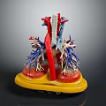 Human Heart Anatomical Model With Red Blue Blood Vessels On Yellow Base