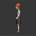 3D Cartoon Girl Character With Red Hair Braids Suspender Skirt White Shirt And Bow Tie