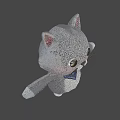 Cute Gray Cartoon Cat Character with Big Eyes and Blue Scarf for Game Movie