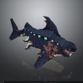 Blue Shark With Sharp Teeth Glowing Blue Cubes Red Internal Structure And Wing Like Structures 3d model