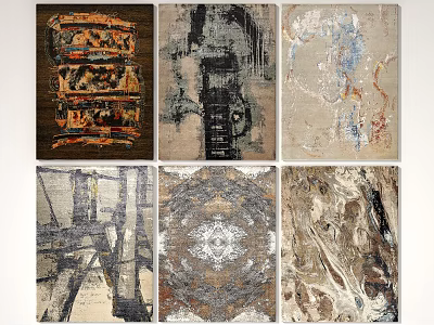Stylish Square Rugs Featuring Various Abstract Patterns And Textured Designs 3d model