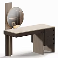 Modern Dressing Table With Round Mirror Sleek Tabletop and Storage Drawers 3d model
