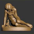 Decorative Furniture Piece Featuring Golden Reclining Human Figure Sculpture With Shiny Base
