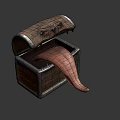 Creative Anthropomorphic Wooden Chest with Carved Eyes and Extended Tongue