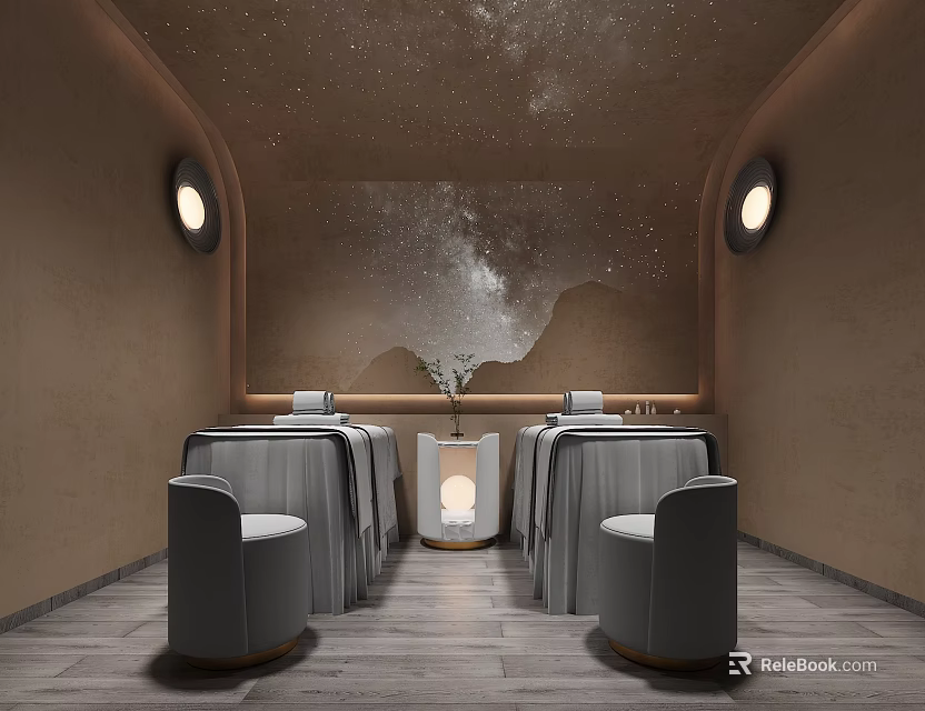 Modern SPA Sauna Interior With Starry Sky Ceiling And Comfortable Seats 3d model 
