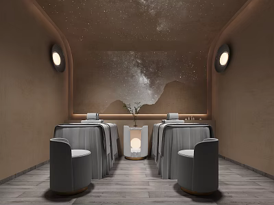Modern SPA Sauna Interior With Starry Sky Ceiling And Comfortable Seats 3d model