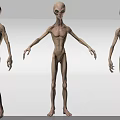 Game and Movie Alien Character with Slender Bald Head Large Eyes in Three Different Poses 3d model