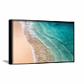 Beach Landscape Painting With Golden Sand Turquoise Water And Rolling Ocean Waves On Brown Wall