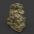 Natural Green And Brown Rock With Irregular Surface Texture And Rough Structure 3d model