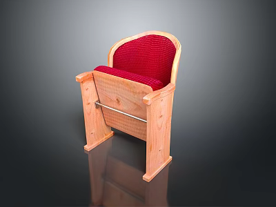 Stylish Single Chair with Wooden Frame and Red Cushioned Seat and Backrest 3d model