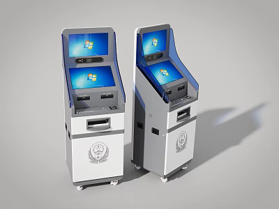 Public Self-service Kiosks With Interactive Screens White Design And Mobile Wheels For Public Use 3d model