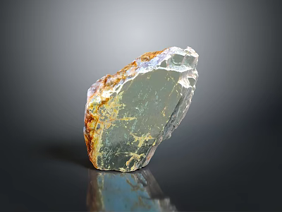 Transparent Shiny Stone with Orange Yellow Veins and Smooth Wooden Base for Home Decorative Use 3d model