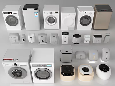 Modern Washing Machines With Various Models Different Designs And Compact Appliance Units 3d model