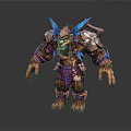 Fierce Brown Game Character With Blue Shoulder Wings Purple Armor And Sharp Claws