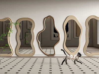 Stylish Modern Wall Mirrors With Unique Shapes And Wooden Frames 3d model