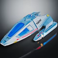 Space Exploration Blue Starship Model With Transparent Windows Red White Stripes 74689 And Small Probe
