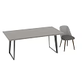 Contemporary Grey Fabric Dining Chairs With Dark Wood Table Set For Home