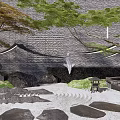 New Chinese style landscape sketch courtyard sketch flowing water sketch landscape wall withered rocks and stones 3d model