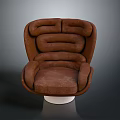 Comfortable Brown Modern Armchair With Curved Lines Plush Cushion And White Round Base