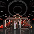 Chinese Traditional Opera Stage With Ancient Architectural Design Red Lanterns And Performer In Costume