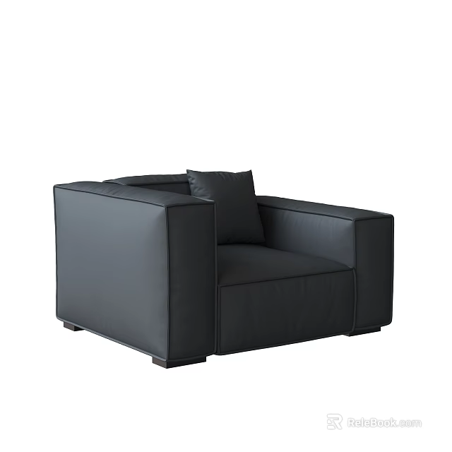 Modern Black Leather Single Sofa With Comfortable Armrests And Stylish Design 3d model